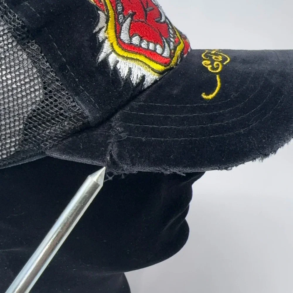 VTG Y2K Ed Hardy Trucker Hat Embroidered Tattoo Tiger Head Black Mesh Snapback - Picture 5 of 13